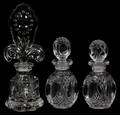 CUT GLASS PERFUME BOTTLES THREE