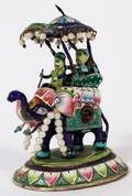 INDIAN RIDER ELEPHANT ENAMEL SILVER SEED PEARLS