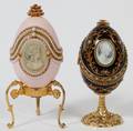 FABERGE STYLE DECORATED MUSIC BOX EGGS STANDS