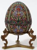 RUSSIAN SILVER GILT ENAMEL EGG ON STAND 4 12H