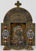 RUSSIAN GILT METAL  FAUX JEWEL PORTABLE ICON