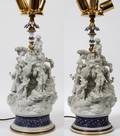 BISQUE FIGURAL LAMPS PAIR H 31 OVERALL