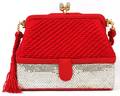 JUDITH LEIBER RED SILK  CRYSTAL EVENING BAG