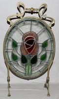 ART NOUVEAU LEADED GLASS BRASS FIREPLACE SCREEN