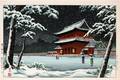 JAPANESE COLOR WOODBLOCK TEMPLE IN THE WINTER
