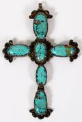 AMERICAN INDIAN SILVER TURQUOISE CROSS PENDANT
