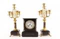 French 3 Piece Marble Clock Garniture Set