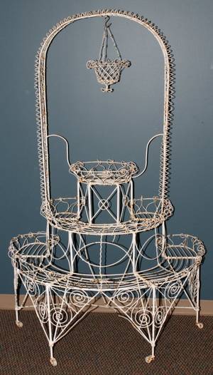 ANTIQUE WIRE TIERED PLANT STAND 1900C H 60