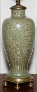 CHINESE CELADON PORCELAIN URN AS A LAMP H 29