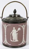 WEDGWOOD LILAC JASPERWARE PEWTER BISCUIT BARREL