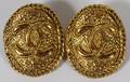 CHANEL GOLD TONE LOGO EARCLIPS PAIR L 1