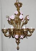 VENETIAN GLASS SIX  LIGHT CHANDELIER H 36