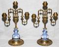 WEDGWOOD AND BRASS BLUE JASPERWARE CANDLESTICKS