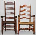 VINTAGE LADDER BACK ARM CHAIRS TWO
