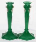 PAIR OF OPALINE GLASS CANDLESTICKS H 8 12