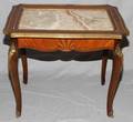 FRENCH MARQUETRY MARBLE TOP TABLE H 21 L 24