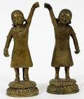 ORIENTAL BRONZE FIGURES STANDING LADIES ANTIQUE