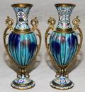 FRENCH CHAMPLEV  FAIENCE VASES 19TH C PR