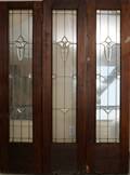 LEADED GLASS MIRRORED THREE SECTION HINGED DOOR