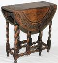 ANTIQUE HAND CARVED GATE LEG OAK TABLE H 26
