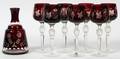CZECH RUBY OVERLAY CRYSTAL DECANTER  GOBLETS
