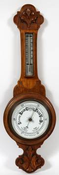 ENGLISH OAK BAROMETERTHERMOMETER C 1880