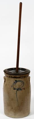 AMERICAN STONEWARE BUTTER CHURN 19TH C H 16