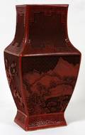 ORIENTAL CINNABAR RECTILINEAR VASE MOUNTAIN