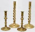 ANTIQUE BRASS CANDLESTICKS TWO PAIRS