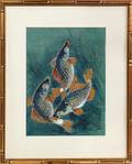 CHINESE WATERCOLOR GOUACHE 20TH C THREE FISH