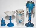 BLUE SATIN GLASS  OPALINE TABLE WARE C 1870