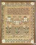 Reading Pennsylvania silk on linen needlework sampler wrought by Elizabeth Schofield and dated 1826