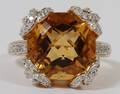 14 KT YELLOW GOLD CITRINE  DIAMOND RING