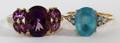 10 KT  14 KT AMETHYST  BLUE TOPAZ RINGS TWO