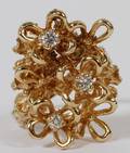 14 KT YELLOW GOLD  DIAMOND RING FLORAL DESIGN
