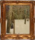 MANISCALCO OIL ON PANEL WINTER FOREST SCENE