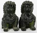 CHINESE GREEN GLASS FU DOGS PAIR H 4