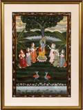INDIAN PAINTING ON FABRIC GARDEN SCENE