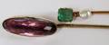 14 KT GOLD PINS ONE EMERALD  ONE AMETHYST