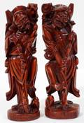 CHINESE CARVED WOOD FIGURES PAIR H 7 34