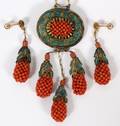 ENAMEL  CORAL BEAD LAVALIERE EARRINGS 20TH C