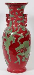 CHINESE PORCELAIN VASE PINK  GREEN H 22
