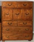 HENREDON CAMPAIGN STYLE CHEST OF DRAWERS H 54