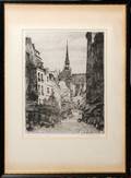 CHARLES FORGET ETCHING 1951 FRENCH STREET SCENE