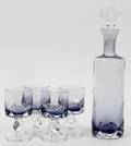 HAND BLOWN CLEAR TO BLUE DECANTER WINE GLASSES