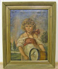 Oil on canvas portrait of a child with a drum
