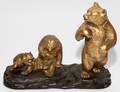 PATINATED METAL BEAR FAMILY ON WOOD BASE
