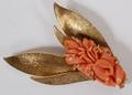 YELLOW GOLD  CARVED CORAL PENDANTBROOCH