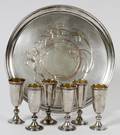 RUSSIAN ART NOUVEAU SILVER LIQUEUR CUPS  TRAY