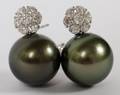 155MM TAHITIAN PEARLS DIAMOND CLUSTER EARRINGS